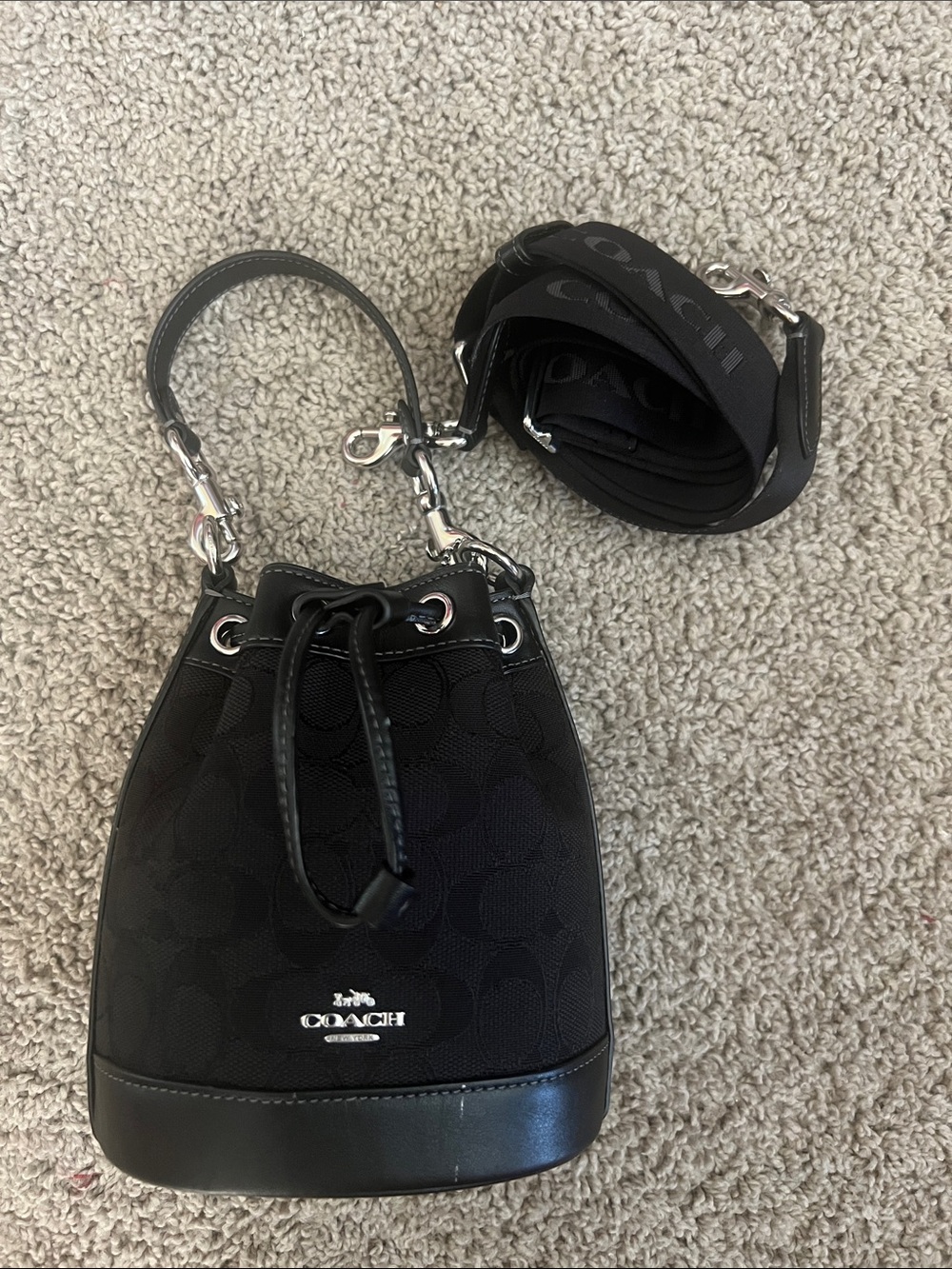 Coach Black Mini Drawstring Bucket Bag with Crossbody Strap